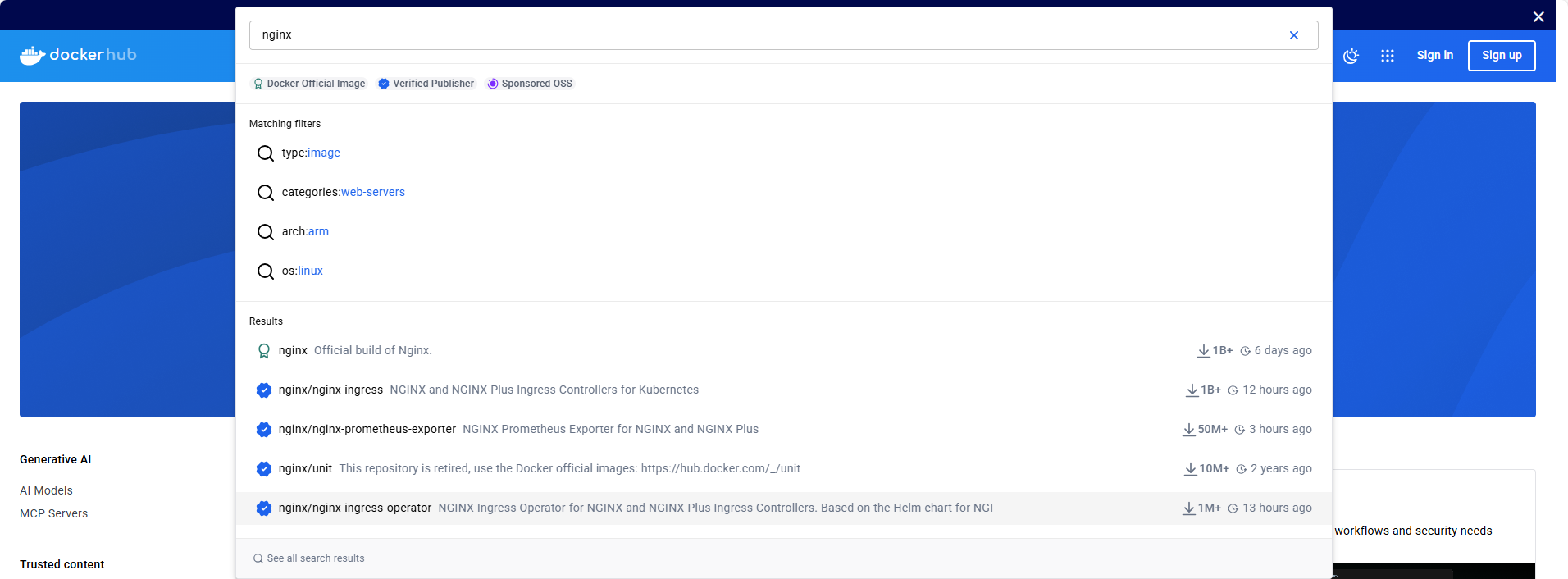 Docker Hub 搜索