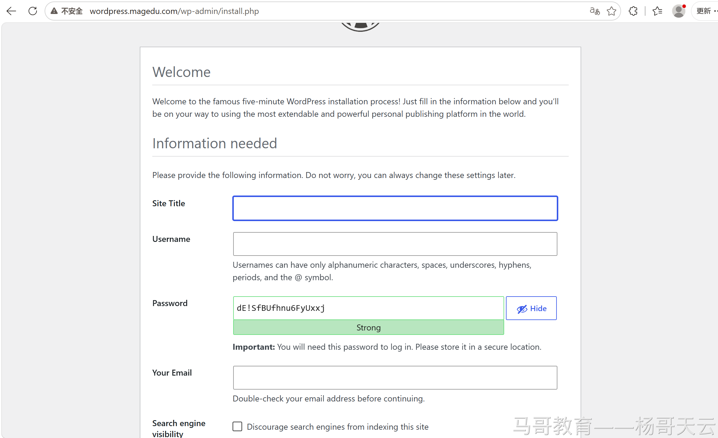 WordPress 站点安装信息表